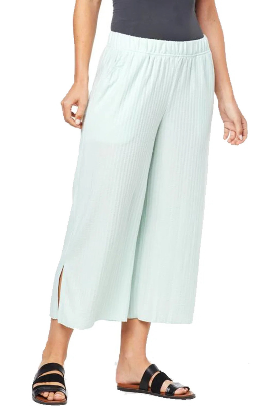 Comfort Code Seersucker Rib Wide-Leg Crop Pant Aqua - Regular